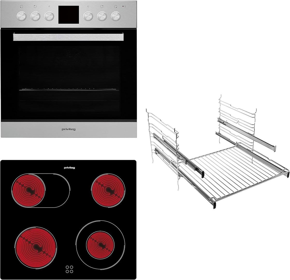 Ensemble four et plaque de cuisson PV520, 60 cm, 65 L, vitrocéramique, 2 niveaux, PRIVILEG
