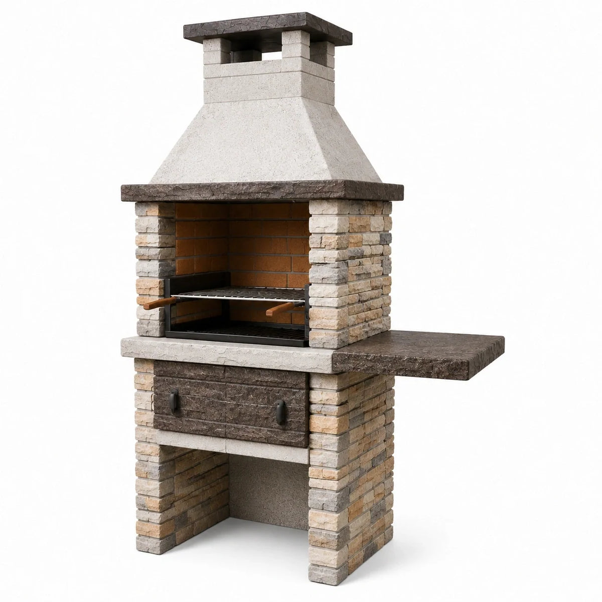 Barbecue extérieur en brique réfractaire et béton avec cheminée