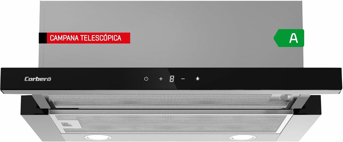 Hotte aspirante ANETO960X, 90 cm, 600 m³/h, 165 W, aluminium, acier, noir, 3 vitesses, Corbero