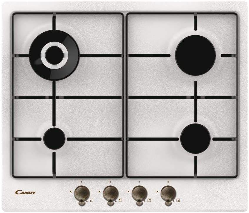 Candy CHW6BRAV4WGT table de cuisson, 59,5 × 51 × 3,8 cm, acier inoxydable, à gaz, 4 feux