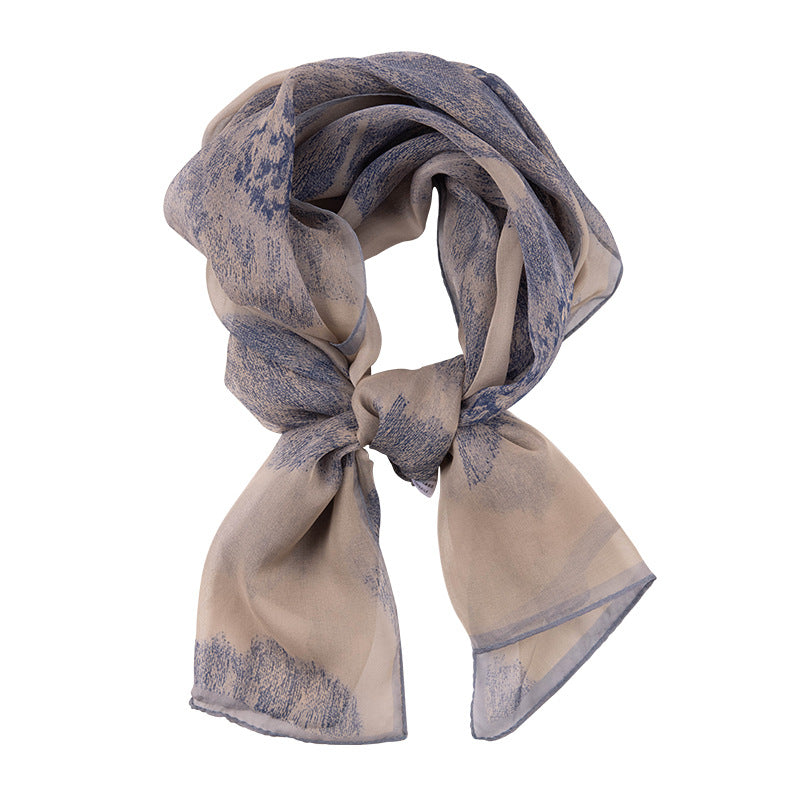 Women's 100% Mulberry Silk Botanical Print Oblong Scarf 53 × 175 cm
