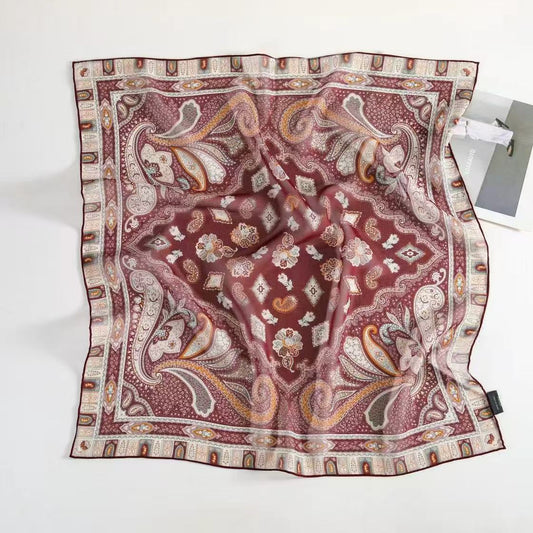 100% Mulberry Silk Women's Square Scarf 68 × 68 cm – Hand-Rolled Printed Silk Neck Scarf