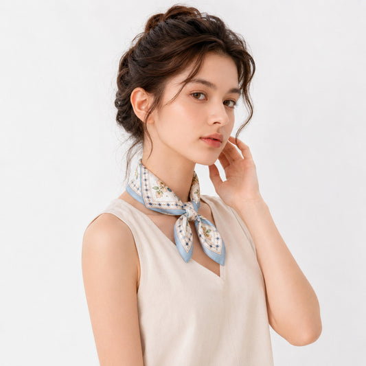 Women's 100% Mulberry Silk Floral Square Scarf 53 × 53 cm