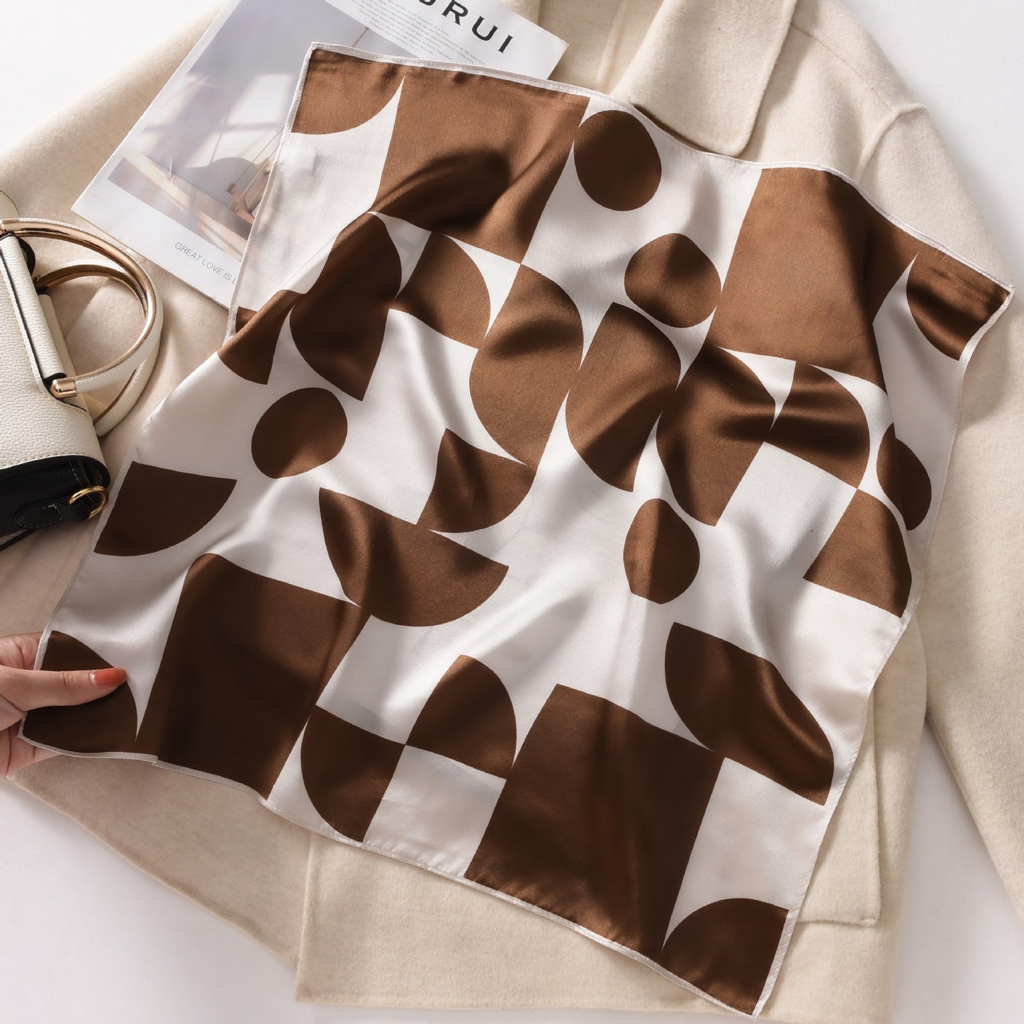BOFAN 100% Mulberry Silk Printed Square Scarf for Women, 53 × 53 cm