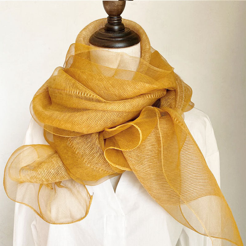 100% Mulberry Silk Double Layer Long Scarf Shawl for Women 70 × 200 cm