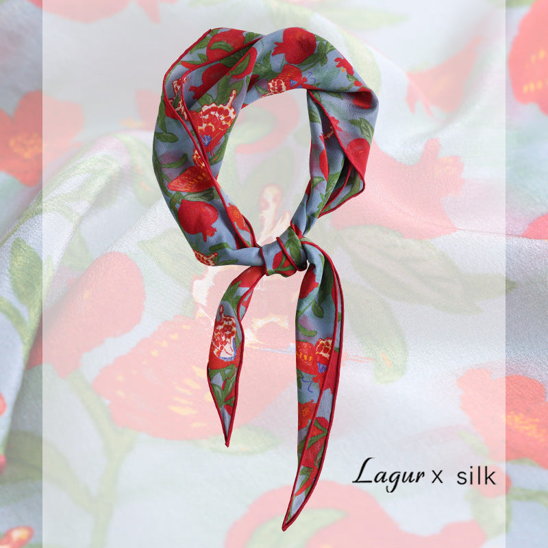 100% Mulberry Silk Triangle Scarf for Women – Double-Sided Printed Lightweight Neck Scarf