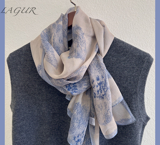 Women's 100% Mulberry Silk Botanical Print Oblong Scarf 53 × 175 cm