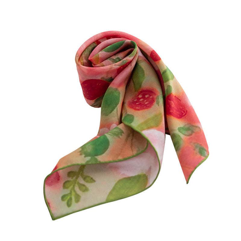 Women's 100% Mulberry Silk Strawberry Print Square Scarf 63 × 63 cm