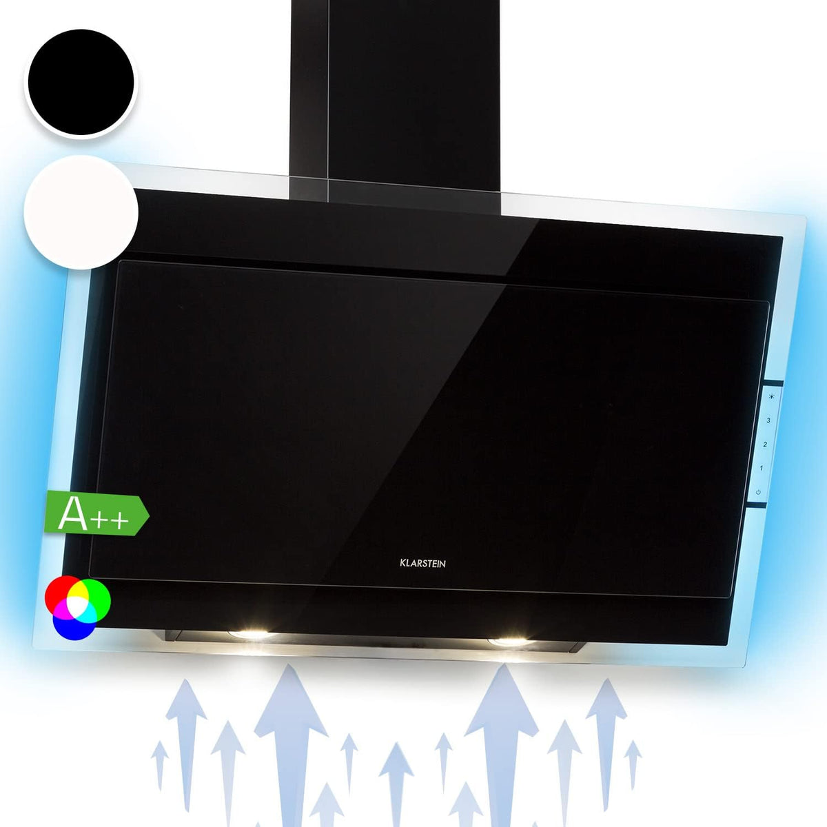 Klarstein hotte aspirante, 90 cm, 550 m³/h, verre, noir