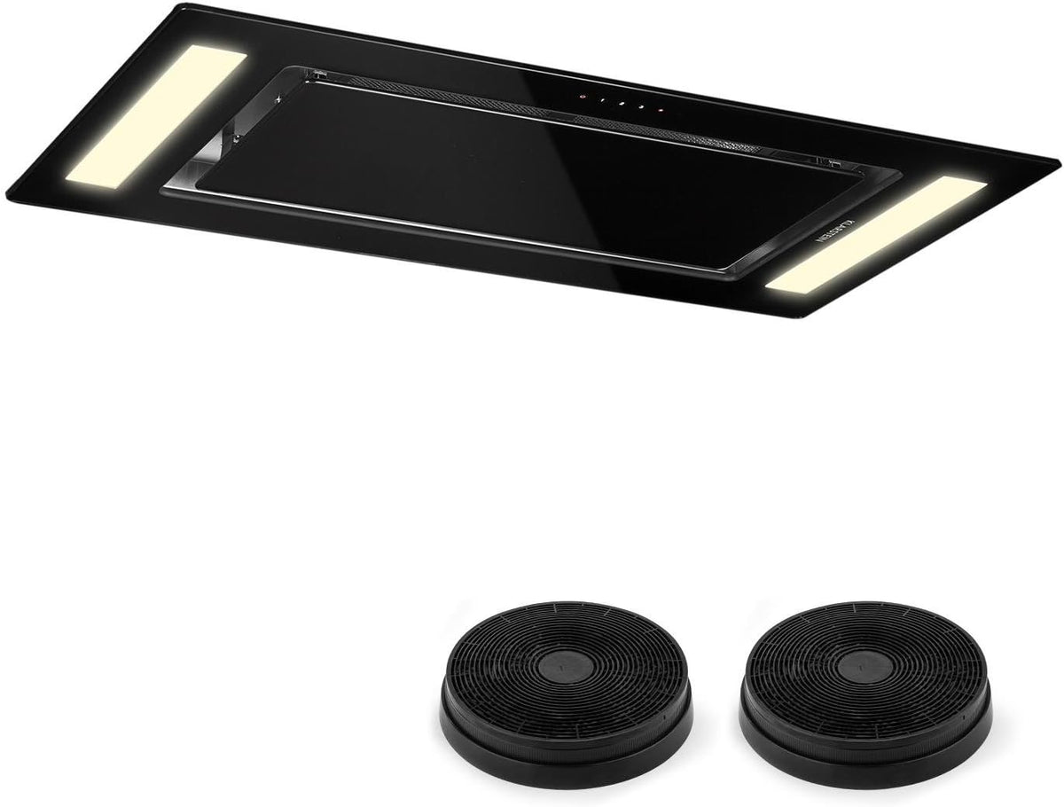 Klarstein hotte aspirante, 90 cm, 620 m³/h, avec éclairage LED, avec télécommande, verre, noir, 3 vitesses, pour la cuisine