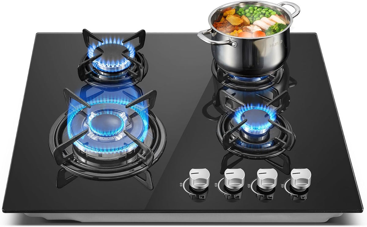 Table de cuisson, 60 cm, 8060 W, 220–240 V, verre, noir, encastrable, propane, 4 feux, TopStrong