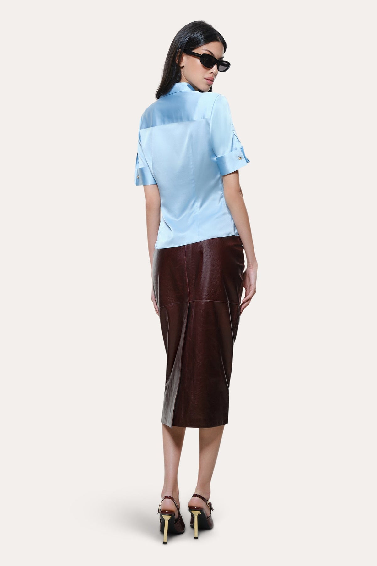Sylvie Silk Charmeuse Short Sleeve Shirt