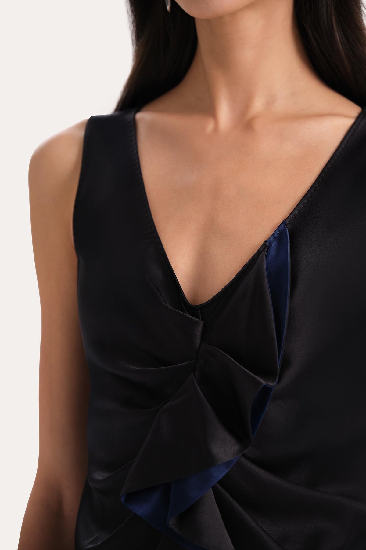 Silk Satin Sleeveless Ruffle Top