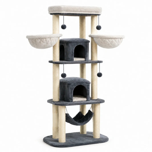 Arbre à chat en peluche et sisal beige et gris 140 cm