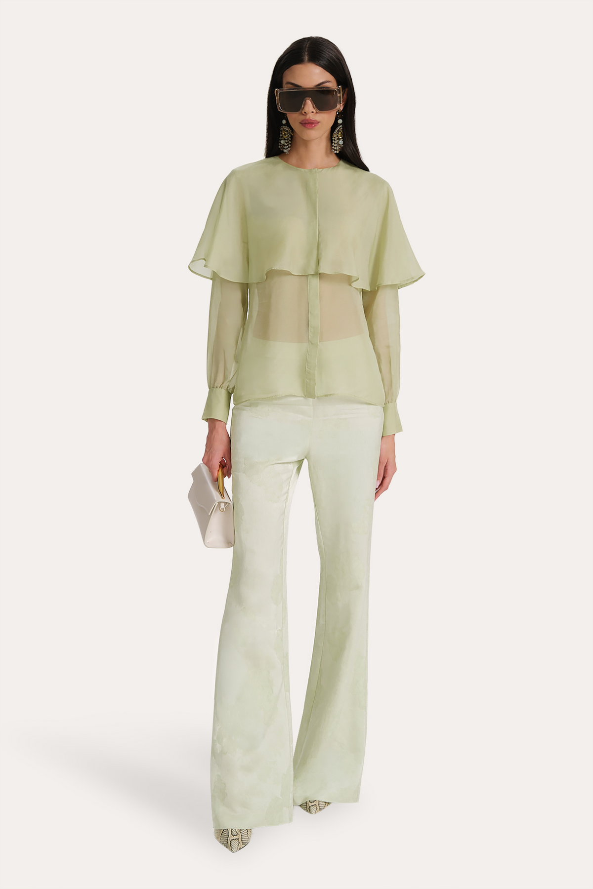 Sage Silk Chiffon Cape Blouse