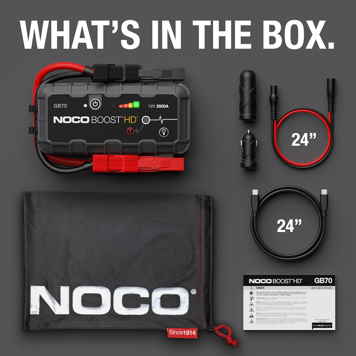 2000A UltraSafe Jump Starter – 12V Lithium Battery Booster Pack, Portable Jump Box, Power Bank & Jumper Cables - for 8.0L Gas and 6.0L Diesel Engines