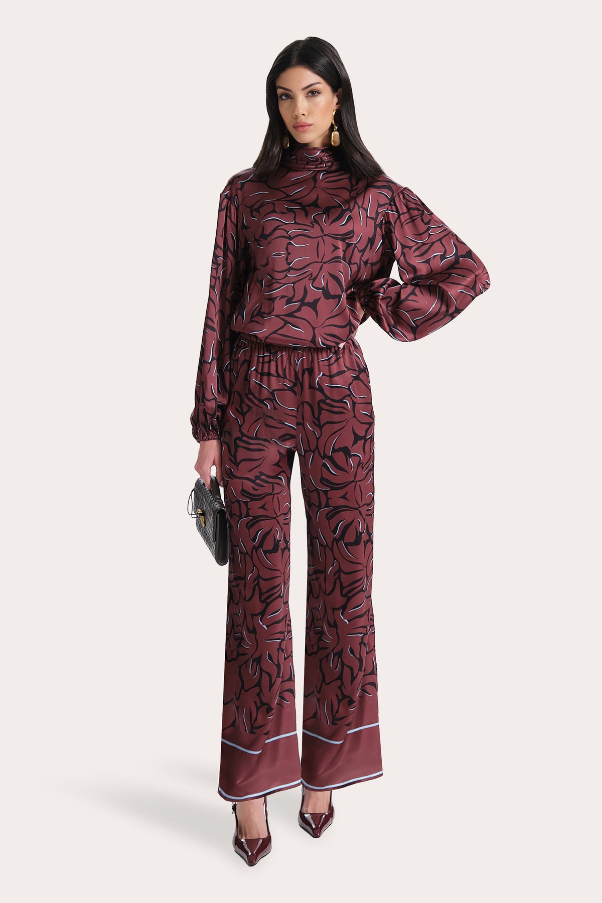Naya Silk Charmeuse Coral Print Blouse