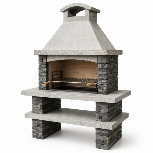 Barbecue en pierre naturelle et acier inoxydable gris