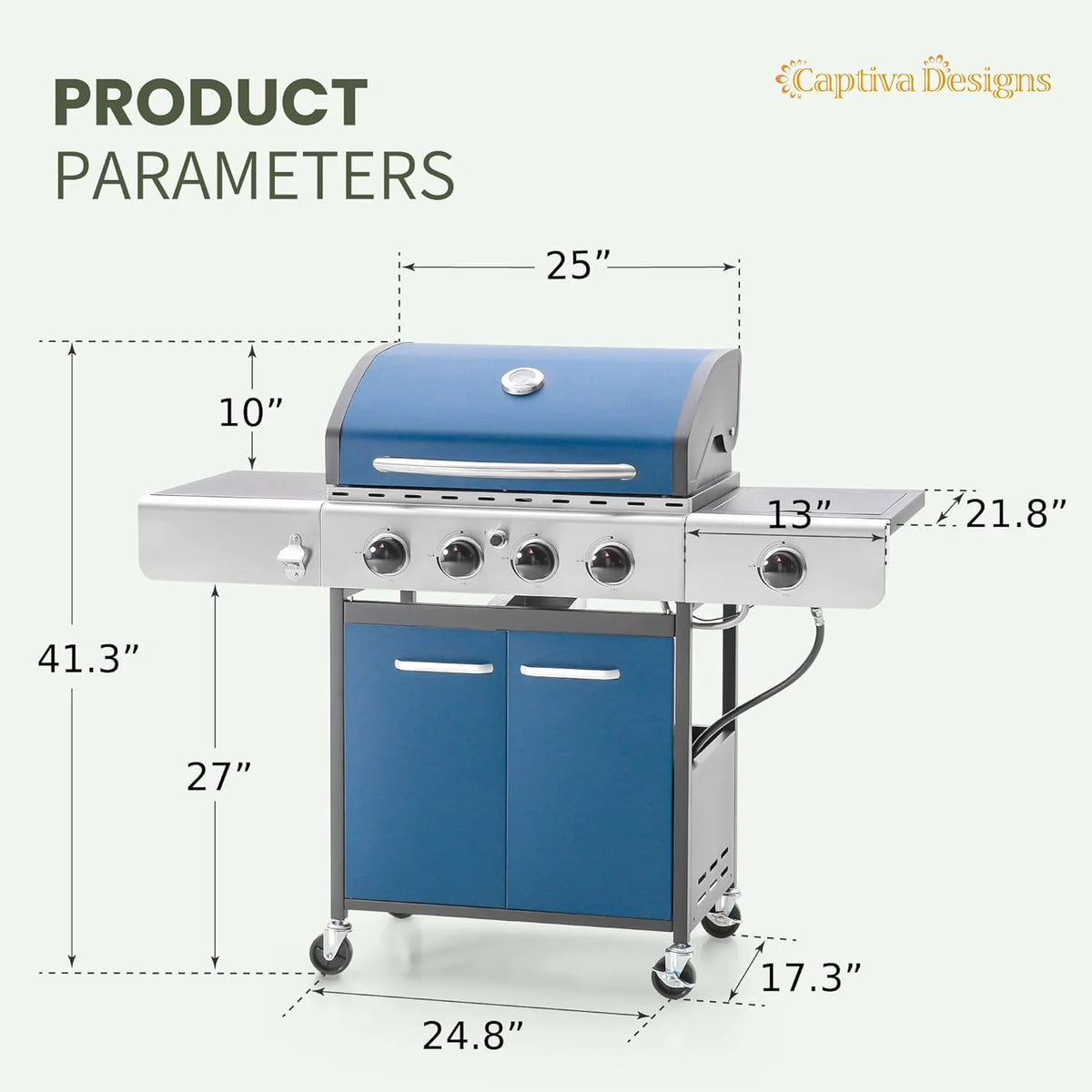 Burner Propane Gas BBQ Grill with Side Burner & Porcelain-Enameled Cast Iron Grates, 42,000 BTU Output Stainless Steel Grill for Outdoor Cooking Kitchen and Patio Backyard Barbecue-Captiva