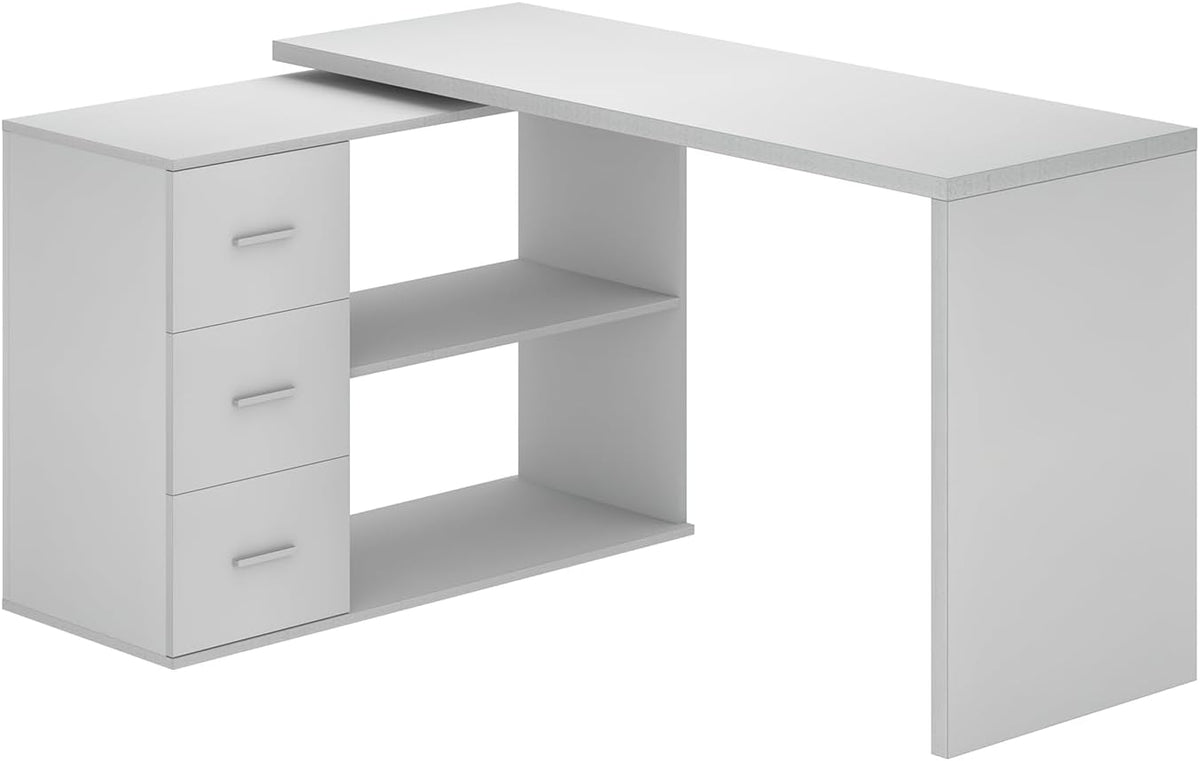 L Shaped Desk with Drawers Shelves, Corner Home Office Desk with Storage Cabinet, Large Wood Computer Desk for PC Executive Work Writing Study, Modern Living Room Bedroom Table,White Oak,60 in