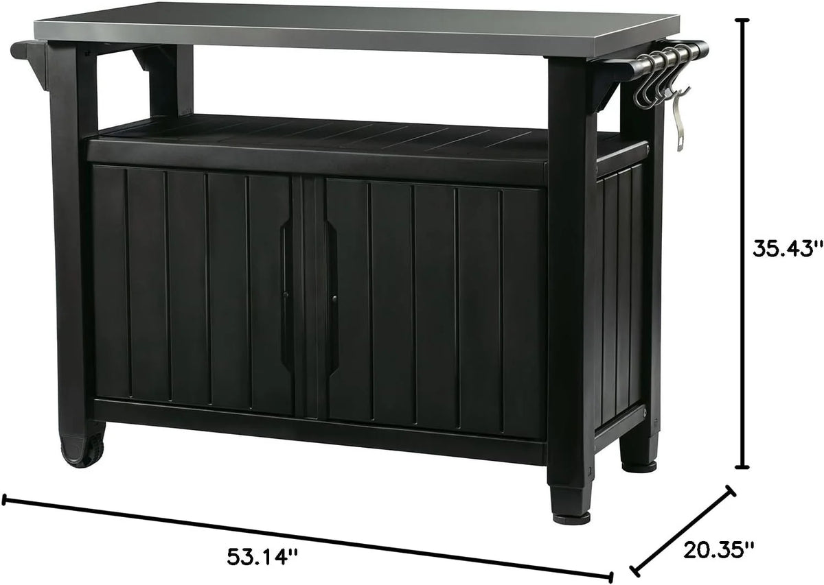 Outdoor Rolling Table Cart for Food Prep, Storage, Bar & Grill, Dark Brown