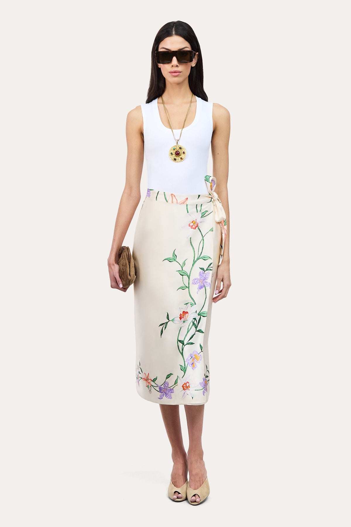 Frances Floral Silk Midi Skirt