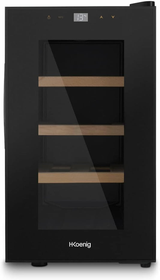 Cave à vin AGE8, 23 L, 11 °C, 18 °C, réglable, acier inoxydable, noir, 8 bouteilles, H.Koenig