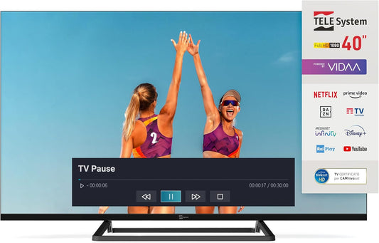 Téléviseur, 40 pouces, avec éclairage LED, avec télécommande, commande intelligente, Full HD, TELE System