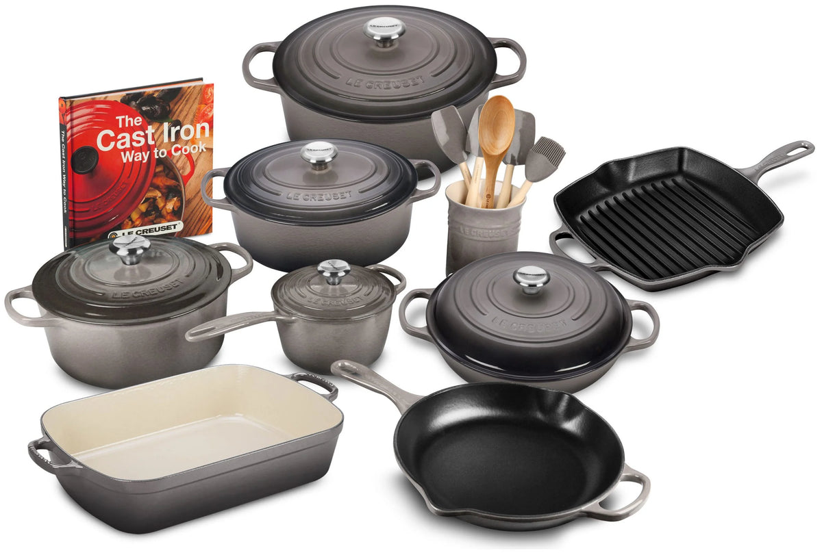 20-piece Signature Cast Iron Cookware Set,10.25 Skillet,1.75-quart Saucepan with Lid