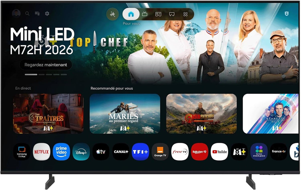 Samsung M72H téléviseur, 43 pouces, avec éclairage LED, commande intelligente, 4K