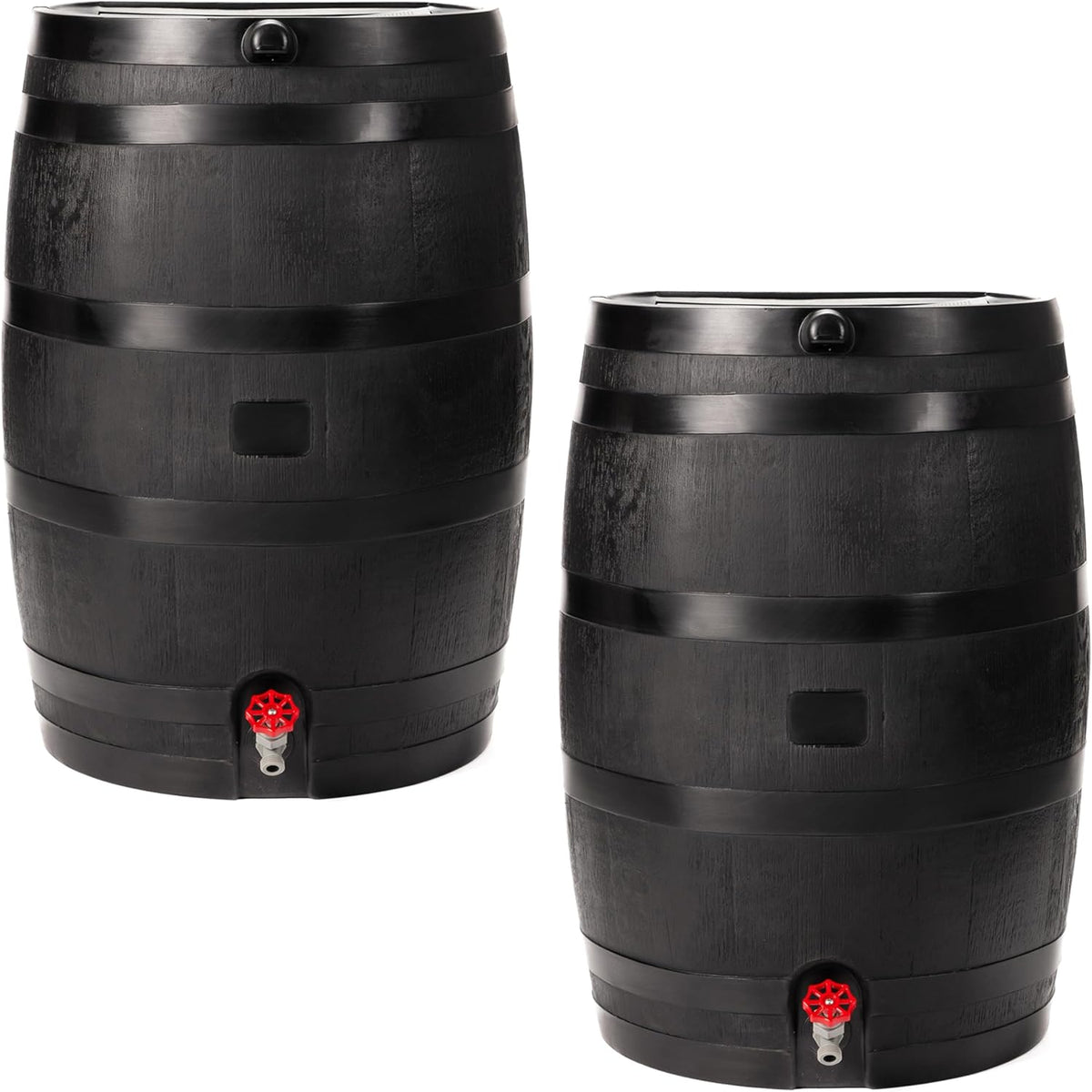 RTS Home Accents 50-Gallon ECO Rain Barrel Made with 100% Recycled Plastic, Flat Back Rain Water Collection Barrel, Black