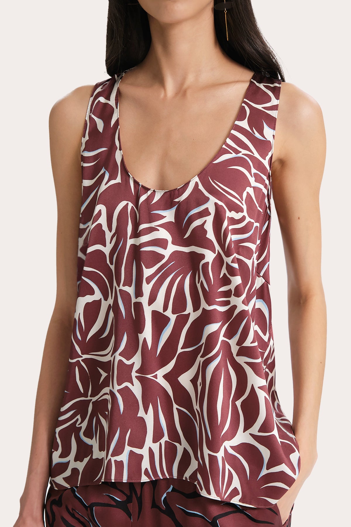Naya Silk Charmeuse Coral Print Top