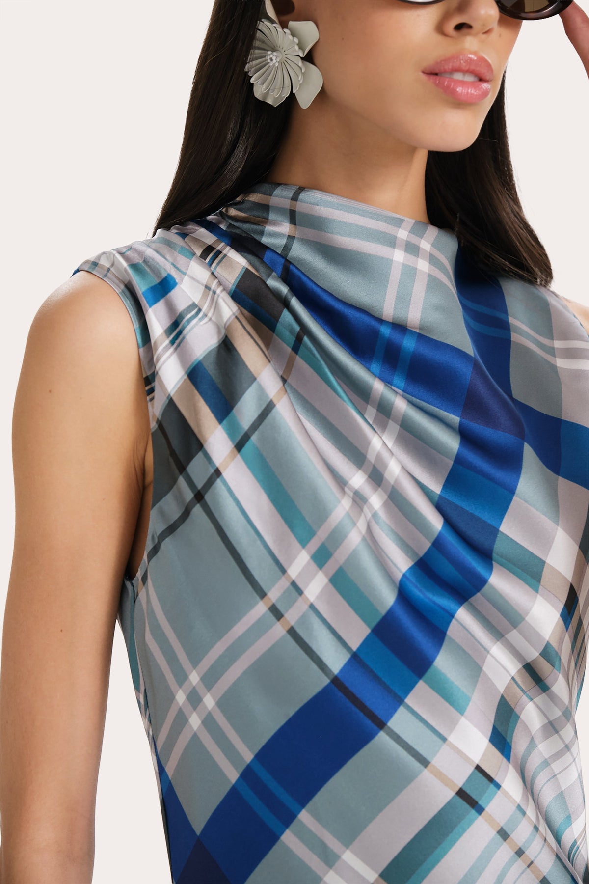 Grace Silk Charmeuse Plaid Draped Midi Dress