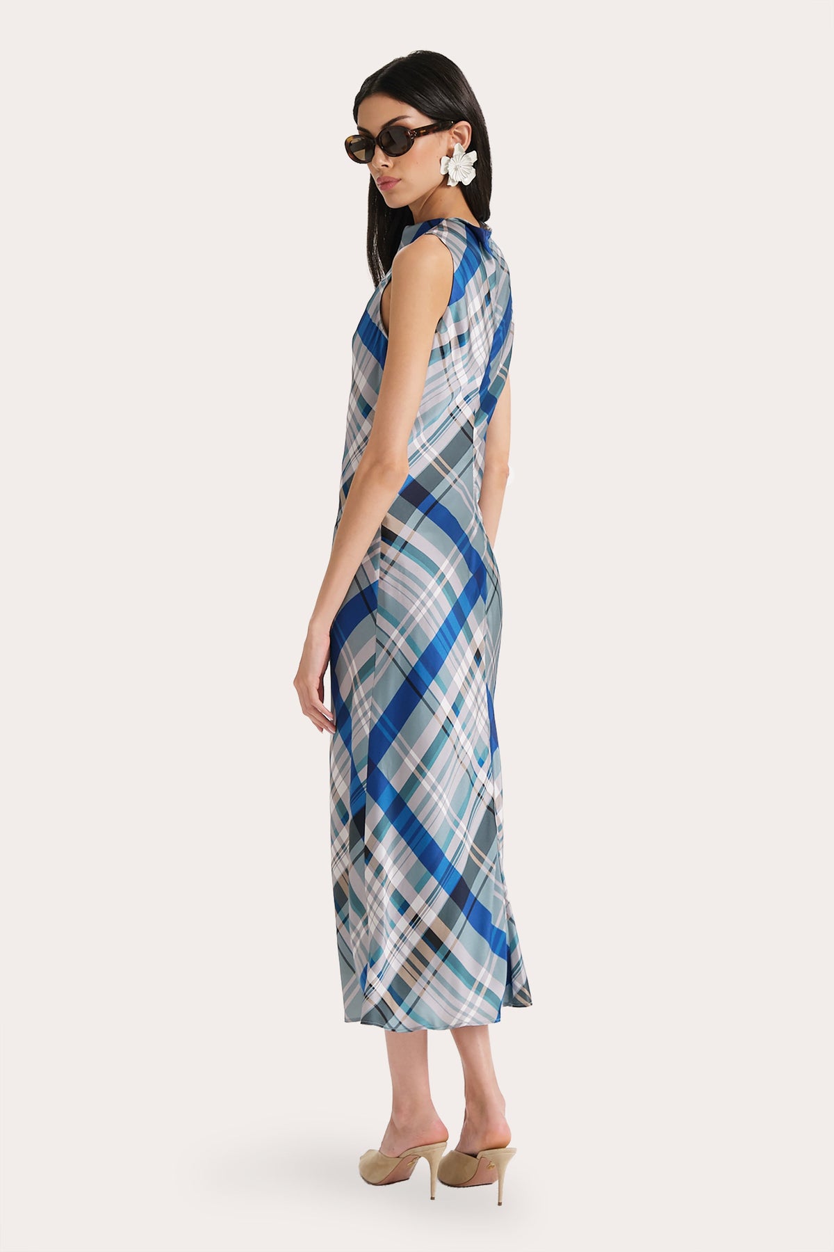 Grace Silk Charmeuse Plaid Draped Midi Dress