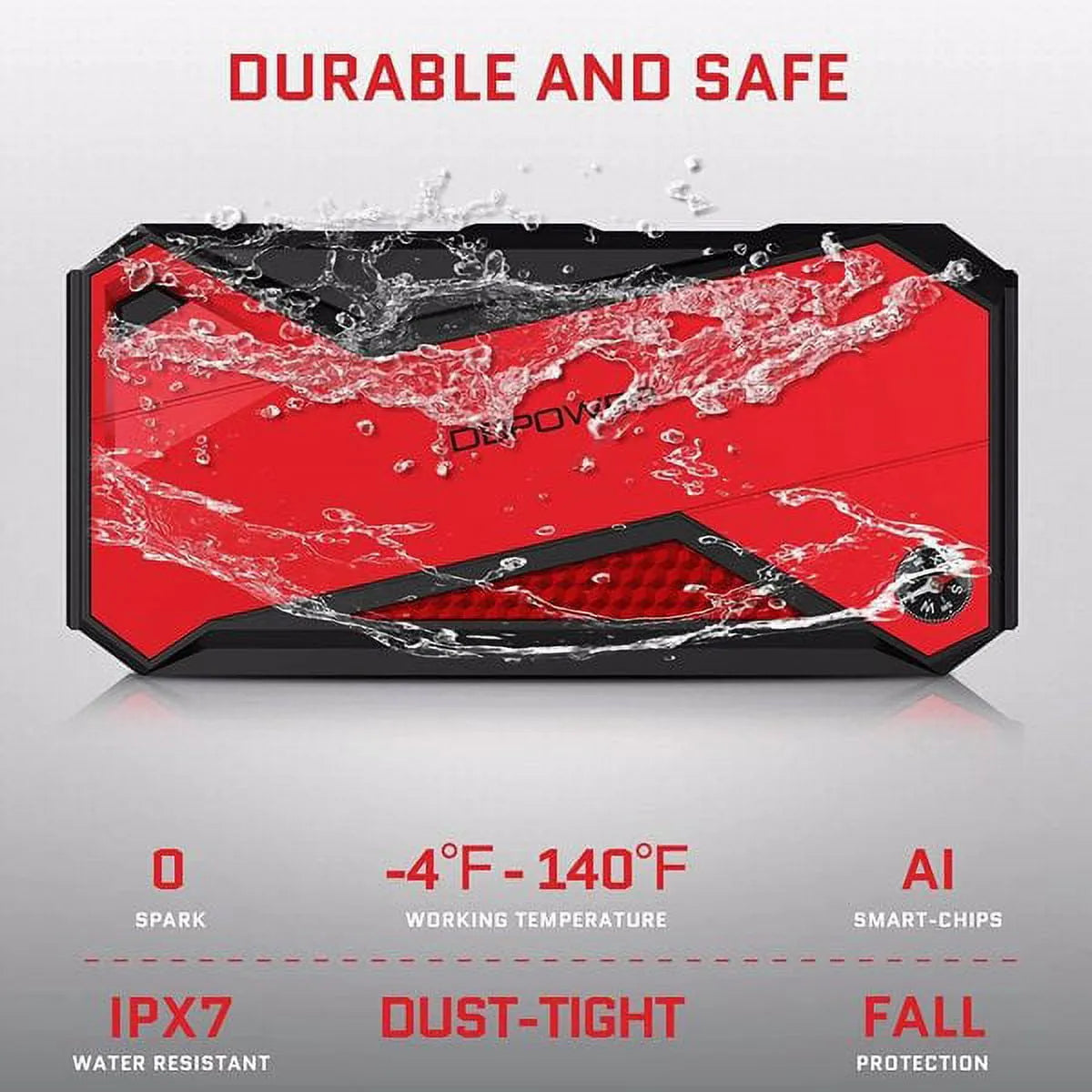 Peak 1600A 18000mAh Car Battery Jump Starter, up to 7.2 Gas, 5.5L Diesel Engines, Portable Battery Booster with Smart Charging Port, LCD Display, Intelligent Jumper Clamps, DJS90, Red Black