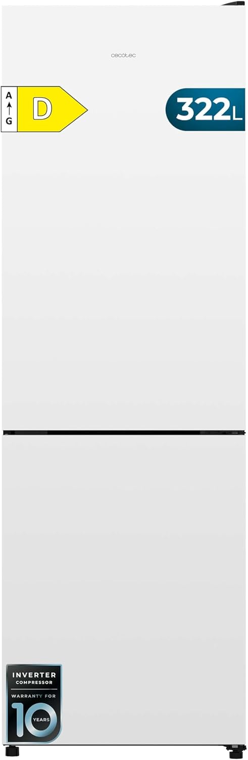Cecotec 322i réfrigérateur encastrable, 185,5 cm, 322 L, No Frost, avec éclairage LED, verre, blanc