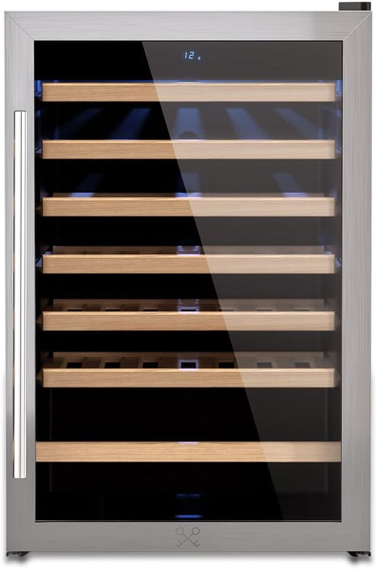 Cave à vin CAVC48, 128 L, 4 °C, avec éclairage LED, réglable, bois, 48 bouteilles, LES PETITS CHAMPS