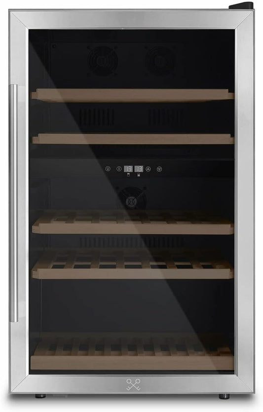 Cave à vin CAVCD53, 128 L, 5 °C, 22 °C, avec éclairage LED, acier inoxydable, 53 bouteilles, 2 zones, LES PETITS CHAMPS
