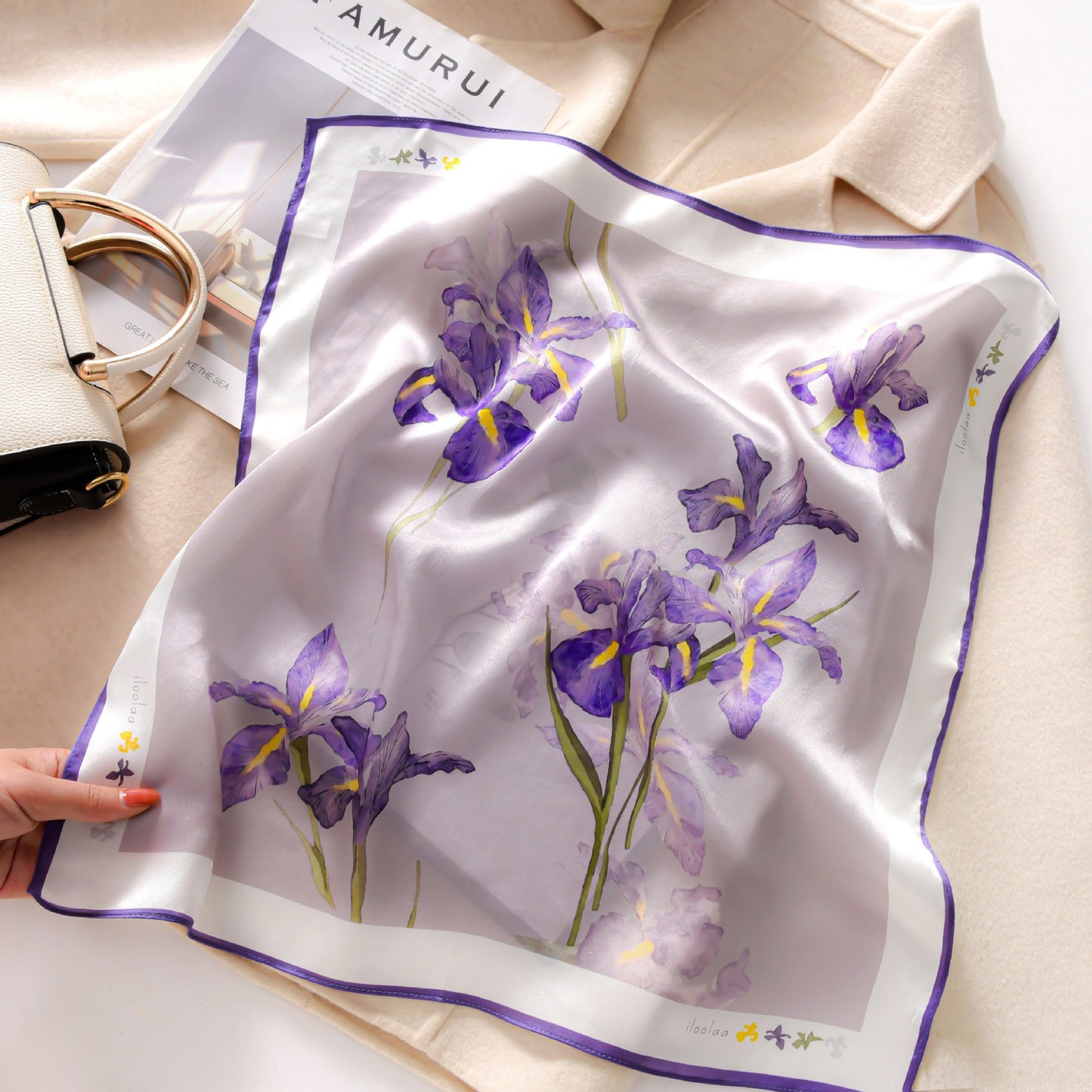 100% Mulberry Silk Women's Square Scarf 53 × 53 cm – Printed Silk Neck Scarf