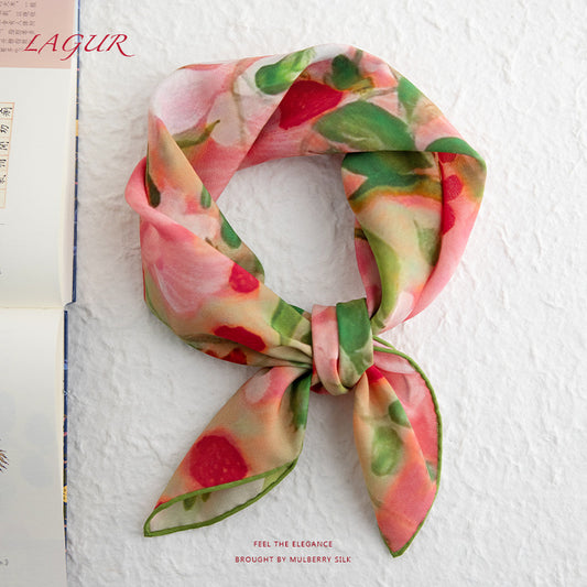 Women's 100% Mulberry Silk Strawberry Print Square Scarf 63 × 63 cm