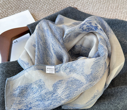Women's 100% Mulberry Silk Botanical Print Oblong Scarf 53 × 175 cm