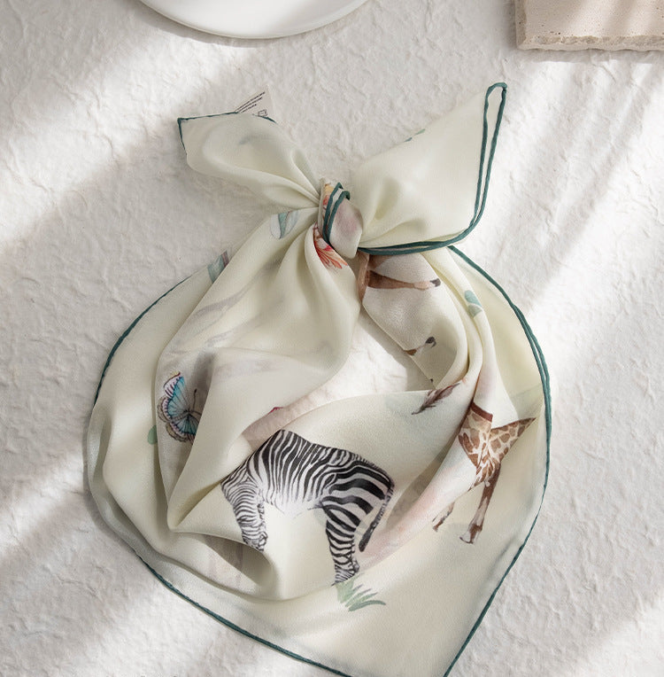 Women's 100% Mulberry Silk Animal Print Square Scarf 61 × 61 cm