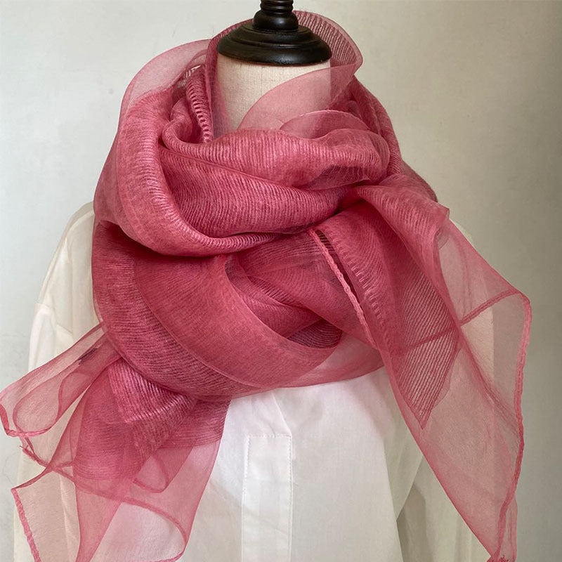 100% Mulberry Silk Double Layer Long Scarf Shawl for Women 70 × 200 cm