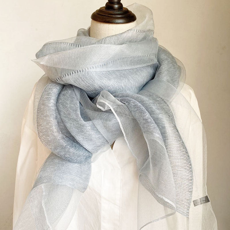 100% Mulberry Silk Double Layer Long Scarf Shawl for Women 70 × 200 cm
