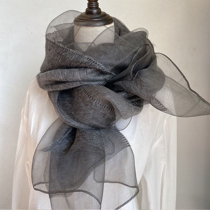 100% Mulberry Silk Double Layer Long Scarf Shawl for Women 70 × 200 cm