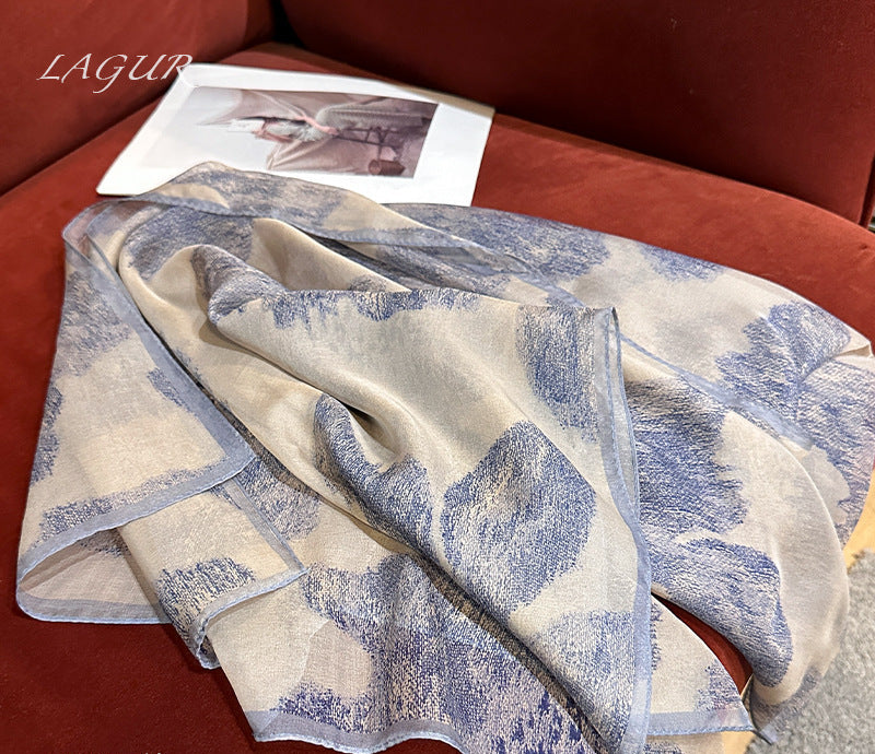 Women's 100% Mulberry Silk Botanical Print Oblong Scarf 53 × 175 cm