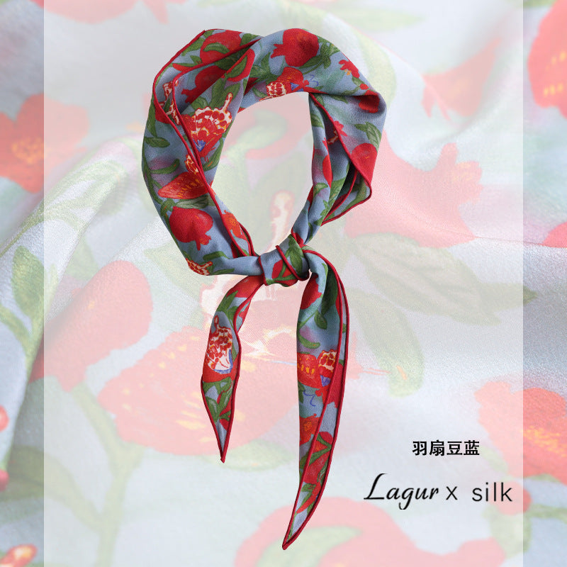 Pomegranate Blossom Silk Triangle Scarf