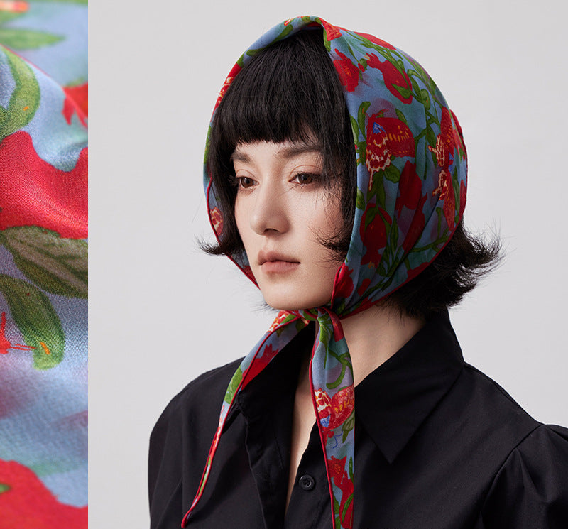 100% Mulberry Silk Triangle Scarf for Women – Double-Sided Printed Lightweight Neck Scarf