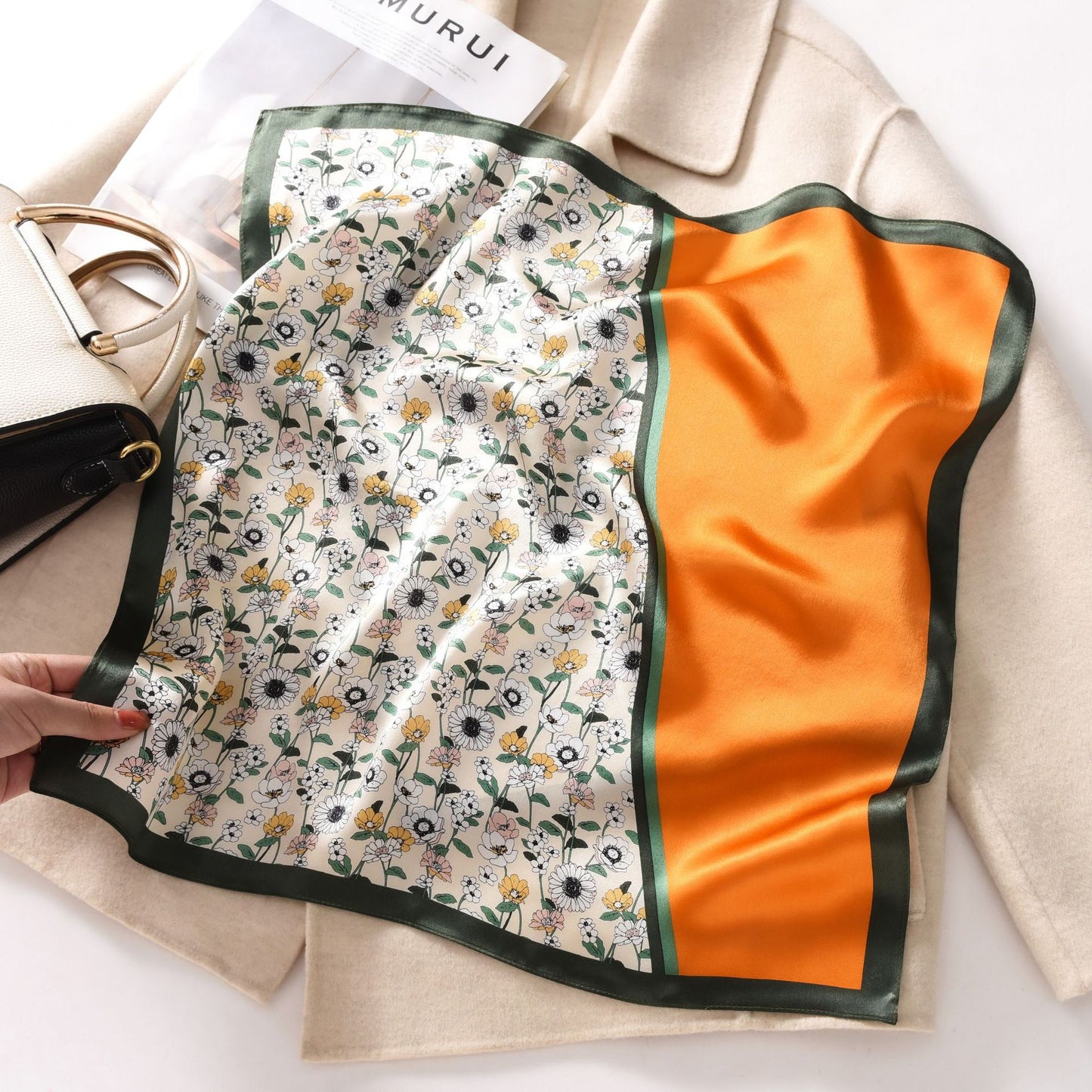 100% Mulberry Silk Women's Square Scarf 53 × 53 cm – Printed Silk Neck Scarf