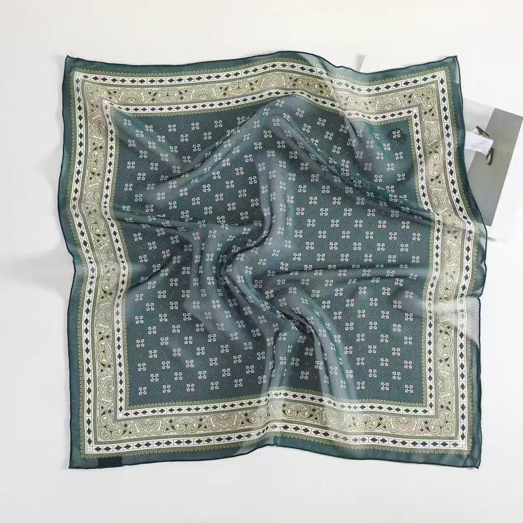 100% Mulberry Silk Women's Square Scarf 68 × 68 cm – Hand-Rolled Printed Silk Neck Scarf